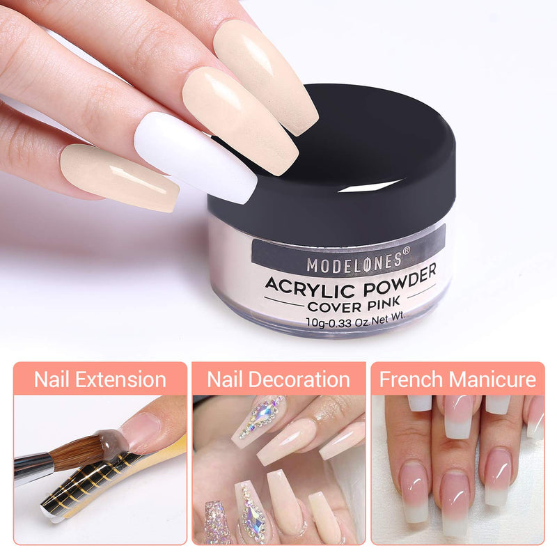 Modelones Acrylic Powder with Professional Liquid Monomer for Nail Extension Clear/White/Nude All in One Kit with Carrier Bag Acrylic Nail Brush Nail Form No Need Nail Lamp, MMA Free Monomer - BeesActive Australia