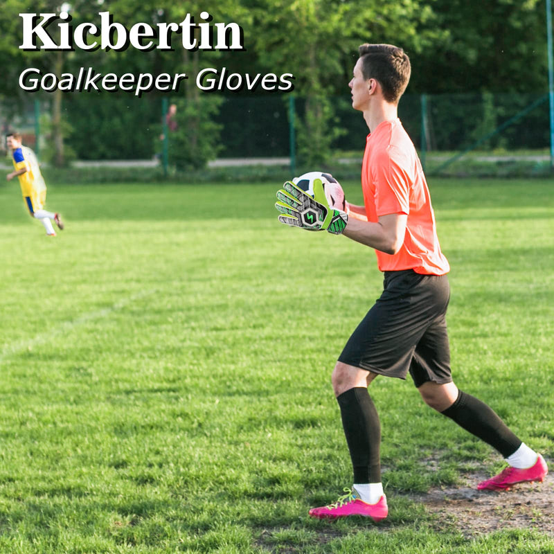 Soccer Goalie Gloves Kids Youth Adult, Goalkeeper Gloves Strong Grip with Fingersave and Double Wrist Protection, Fit Match Training Green 10 - BeesActive Australia