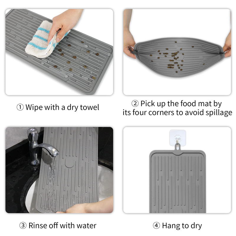 Ptlom Pet Placemat for Dog and Cat, Mat for Prevent Food and Water Overflow, Suitable for Medium and Small Pet 18" * 8" Grey - BeesActive Australia