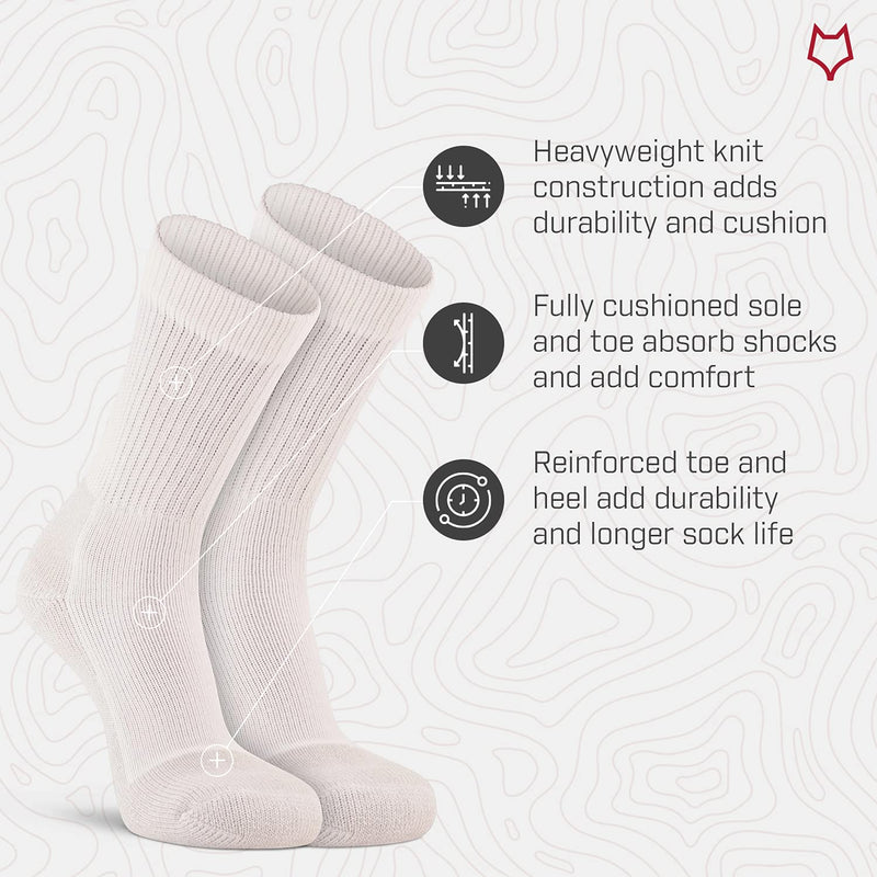 Fox River Wick Dry Athletic Crew Socks Heavyweight Sports Socks for Men and Women with Comfort Cushioning (2 Pack) Large White - BeesActive Australia