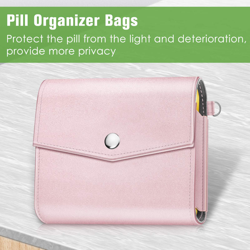 FINPAC 7 Day Pill Organisers Box 4 Times A Day with PU Leather Case, Slide Open Weekly Travel Medicine Vitamin Pill Reminder and Planner with Name Card for Morning| Afternoon| Evening| Bedtime, Rose Gold - BeesActive Australia