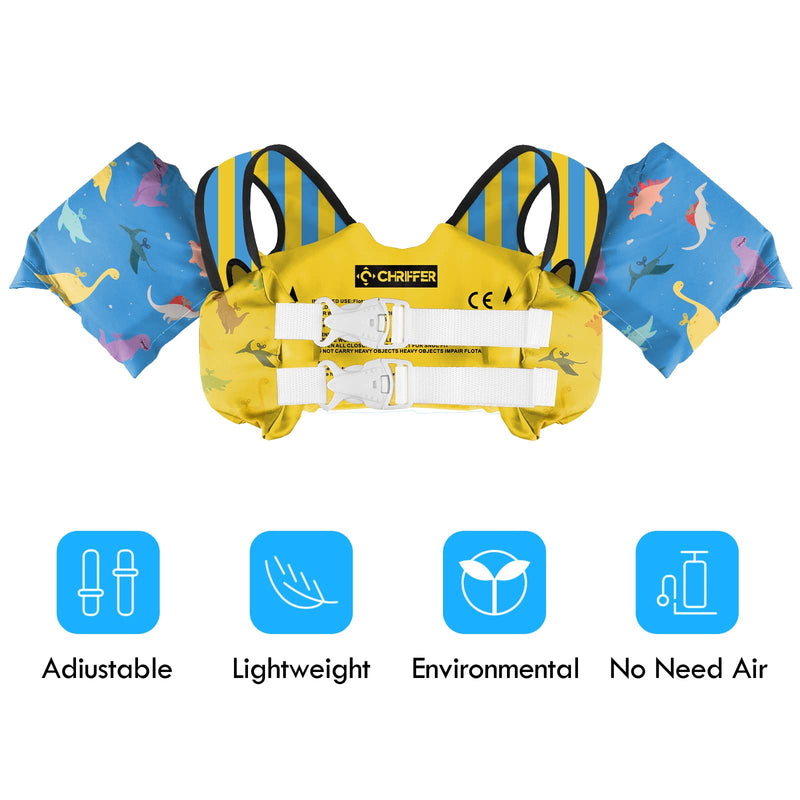 Chriffer Kids Swim Vest Life Jacket for 22-66 Pounds Boys and Girls, Toddler Floaties with Shoulder Harness Arm Wings for 3,4,5,6,7 Years Old Baby Children Sea Beach Pool D-Cute Dinosaur - BeesActive Australia