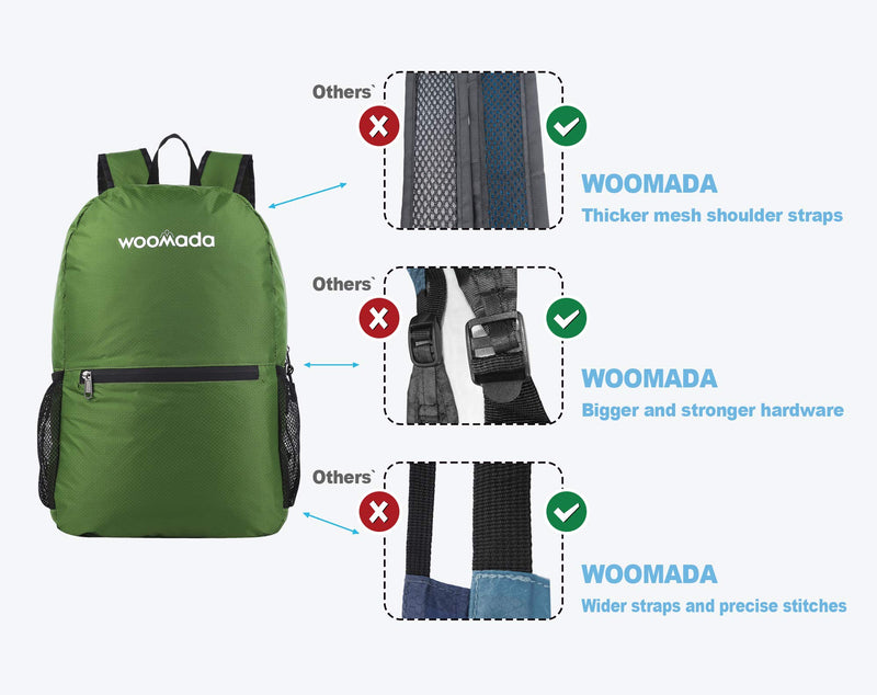 WOOMADA 17L Ultra Lightweight Packable Durable Waterproof Travel Hiking Backpack Daypack for Men Women Kids ¡­ Army Green - BeesActive Australia