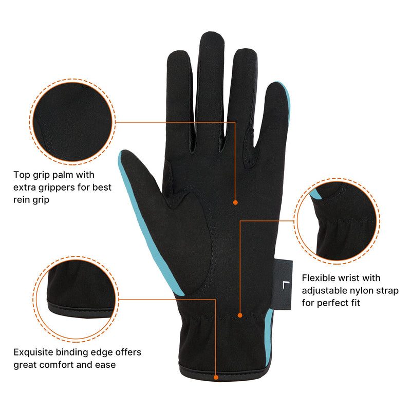 Amoy Kids Horse Riding Gloves Breathable Children Equestrian Horseback Anti-Slipping Boys & Girls Youth Outdoor Biking Cycling Sport Mitts Sky Blue S (Age 6-8) - BeesActive Australia