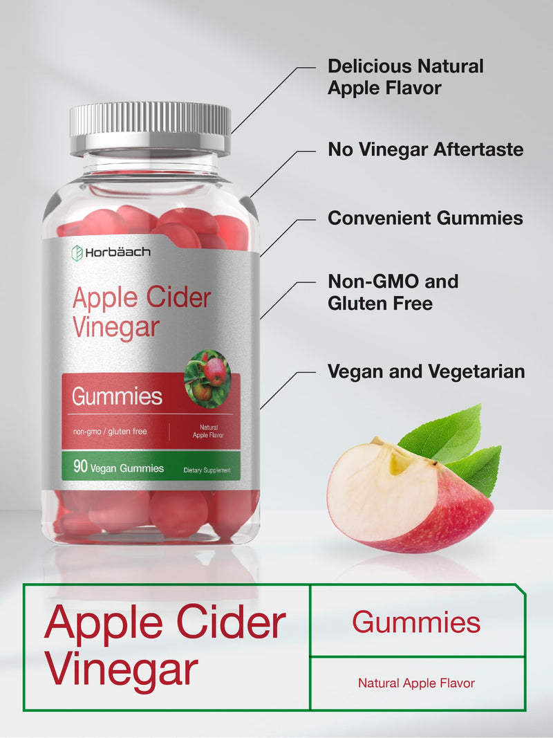 Vegan Apple Cider Vinegar Gummies | 90 Count | ACV Supplement | Natural Apple Flavor | Non-GMO, Gluten Free Gummies for Adults | by Horbaach - BeesActive Australia