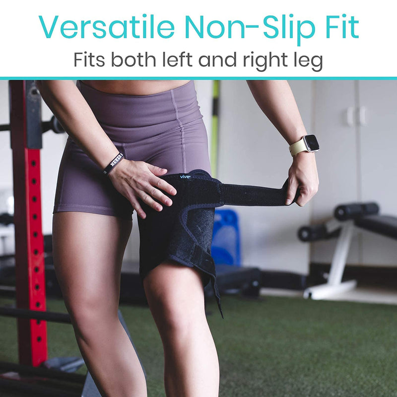 Vive Thigh Brace - Hamstring Quad Wrap - Adjustable Compression Sleeve Support for Pulled Groin Muscle, Sprains, Quadricep, Tendinitis, Workouts, Cellulite Slimmer, Sports Injury Recovery - Men, Women Black - BeesActive Australia