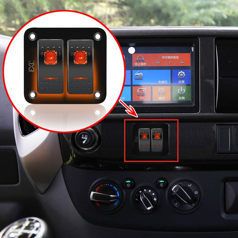 [AUSTRALIA] - FXC Rocker Switch Aluminum Panel 2 Gang Toggle Switches Dash 5 Pin ON/Off 2 LED Backlit for Boat Car Marine 