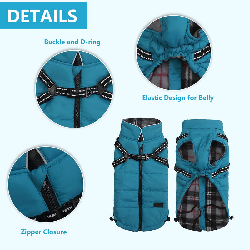 Geyecete Winter Warm Coat Waterproof Dog Winter Jacket with Harness Traction Belt,Pet Outdoor Jacket Dog Autumn and Winter Clothes for Medium, Small Dog Blue - BeesActive Australia
