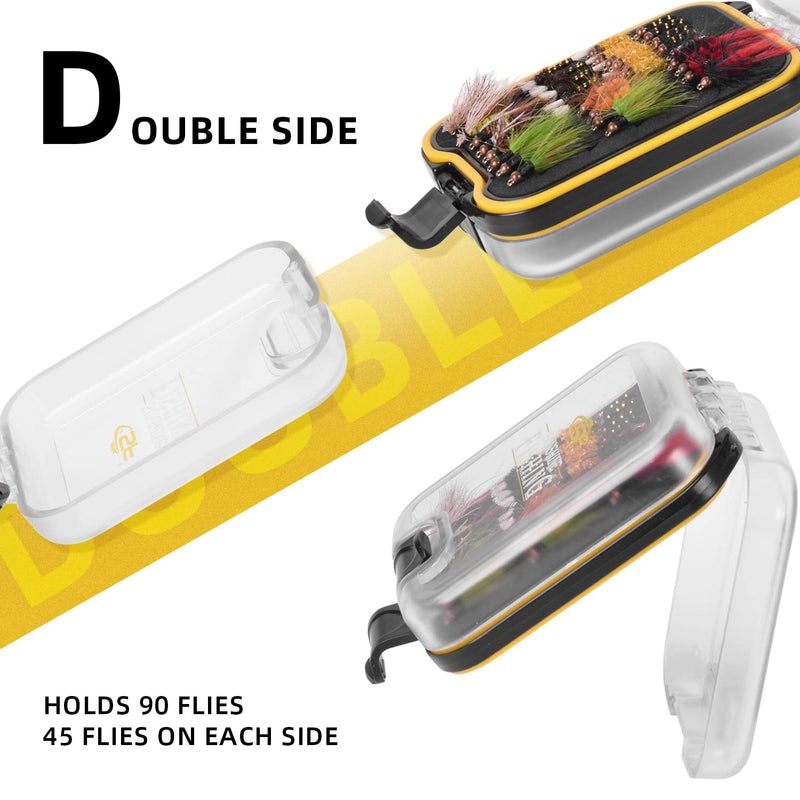 SF Fly Fishing Box Double-Sided Small with Lanyard Waterproof Pocket Clear Lid Easy Grip Foam Insert Black - BeesActive Australia