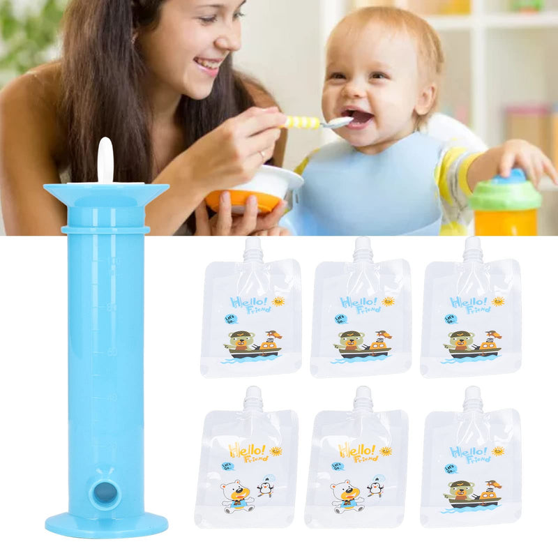 Baby Food Pouch Maker with 6 Bags, Pure Color Squeezable Fruit Squeeze Puree Filler Food Dispenser for Babies Over 6M Blue - BeesActive Australia