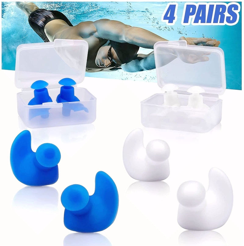 Swimming Ear Plugs, 2021 Upgraded 4 Pairs Professional Waterproof Reusable Silicone Earplugs for Swimming Showering Bathing Surfing and Snorkeling with Boxes, Suitable for Kids and Adult - BeesActive Australia