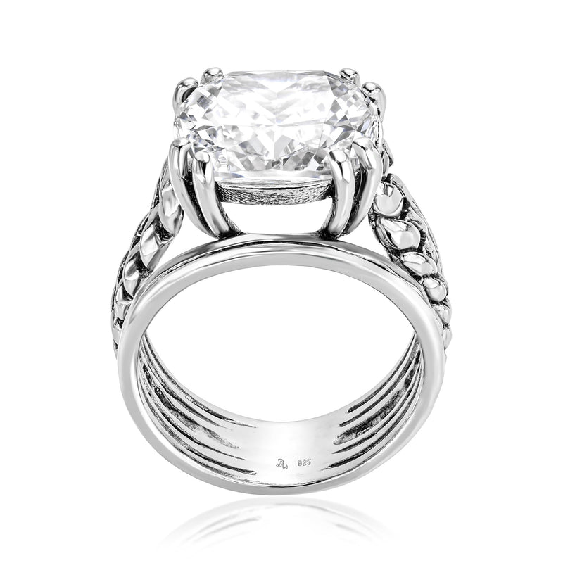 925 Sterling Silver Statement Ring White Cushion Shaped Cubic Zirconia CZ Organic Look Vintage Antique Look Hypoallergenic Nickel and Lead-free Artisan Handcrafted Designer collection, Made In Isra 0 8 - BeesActive Australia