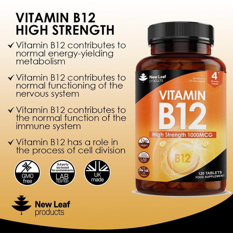 Vitamin B12 High Strength Tablets - 1000mcg Vegan B12 Vitamin Methylcobalamin Supplement � Contributes to The Reduction of Tiredness and Fatigue & Immune Energy Support Made in the UK (4 Month Supply) - BeesActive Australia