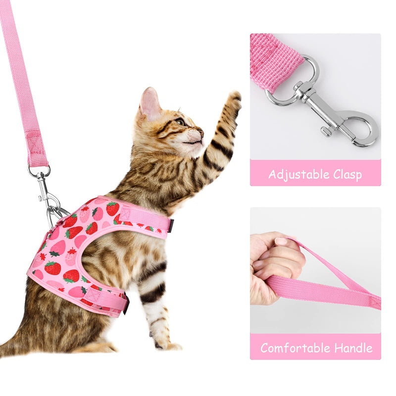 URATOT Cat Harness and Leash Set Cat Vest Harness Pet Leash and Collar Set Pet Harness for Kitties Puppies Small Pets Outdoor Walking Strawberry - BeesActive Australia