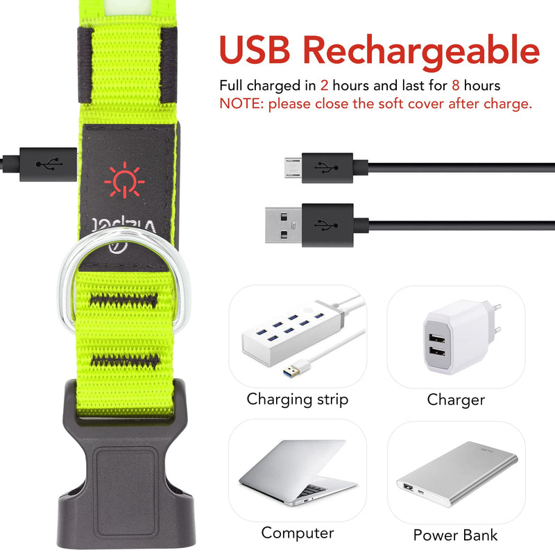 VIZPET LED Dog Collar USB Rechargeable 100% Waterproof Adjustable Light Up Dog Collar Super Bright Safety Light Glowing Collars for Dogs Green Large[18.89-23.62 inch/48-60cm] - BeesActive Australia