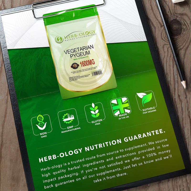 Herb-Ology Pygeum Capsules | 60 Pygeum Supplements - 1600mg Suitable for Vegetarians & Manufactured in The UK - BeesActive Australia