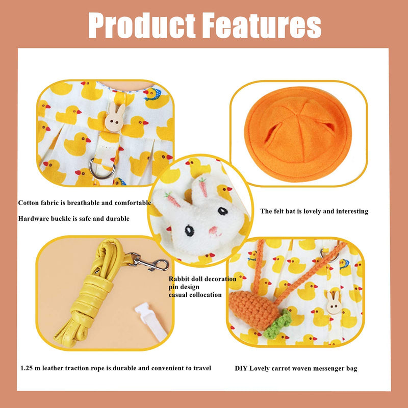 Guinea Pig Clothes,Soft Bunny Ferret Clothes with Pet Rabbit Harness and Leash Mini Hat Bag Cute Brooch for Kitten Small Animal Collars DuckYellow - BeesActive Australia