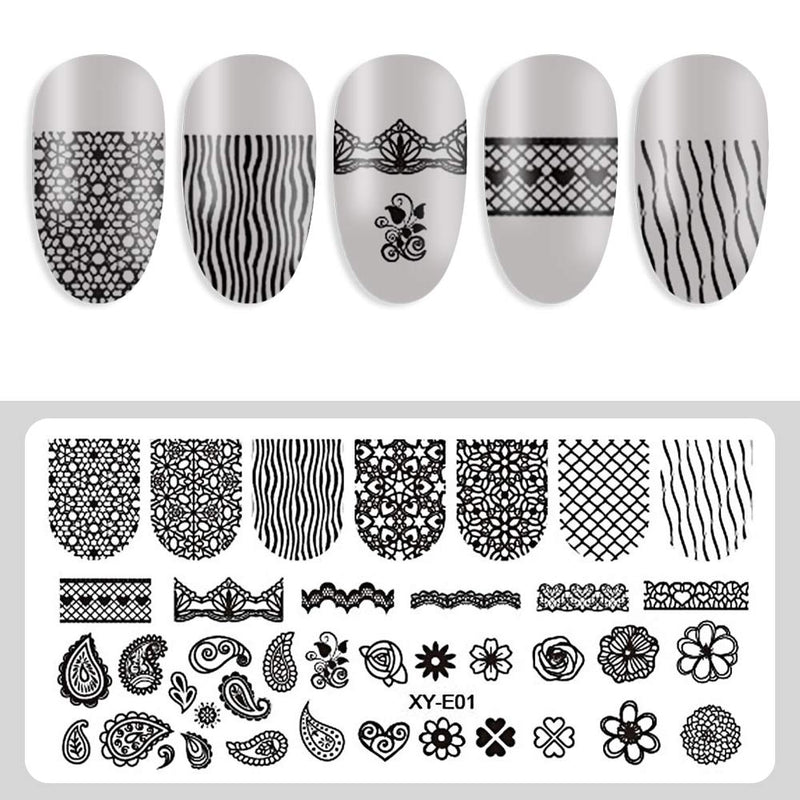 DANNEASY 6Pcs Nail Stamping Plate Set 1Nail Stamper 1Scraper + 1Storage Bag Nail Stamp Plate Template Image Stencil Manicure Tools Kit 1 - BeesActive Australia