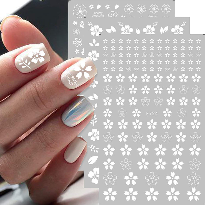 8 Sheets Gold White Small Flower Nail Art Stickers Decals,3D Self-adhesive Flowers Cherry Blossoms Nail Design For Acrylic Nails Supplies,DIY Manicure Nail Decoration Beauty Accessories - BeesActive Australia