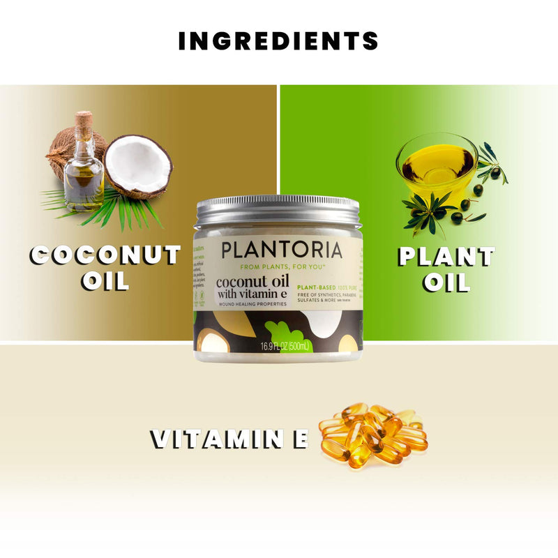 Plantoria Plant Based Organic Coconut Oil With Vitamin E | Nourishing Hydrating Pure Natural Vegan Coconut Oil For Skin | Moisturize Skin, Heal Wounds & Battle Pesky Skin Issues With Coconut Oil Cream - BeesActive Australia