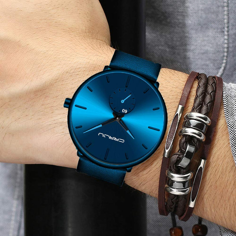 Mens Watches Ultra-Thin Minimalist Waterproof-Fashion Wrist Watch for Men Unisex Dress with Leather Band Sky blue - BeesActive Australia