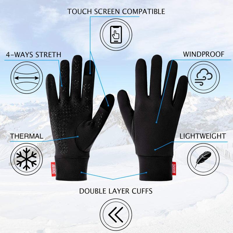 Aegend Lightweight Running Gloves Warm Gloves Mittens Liners Women Men Touch Screen Gloves Cycling Bike Sports Compression Gloves for Winter Early Spring Or Fall, 6 Colors, 3 Sizes Large Black - BeesActive Australia