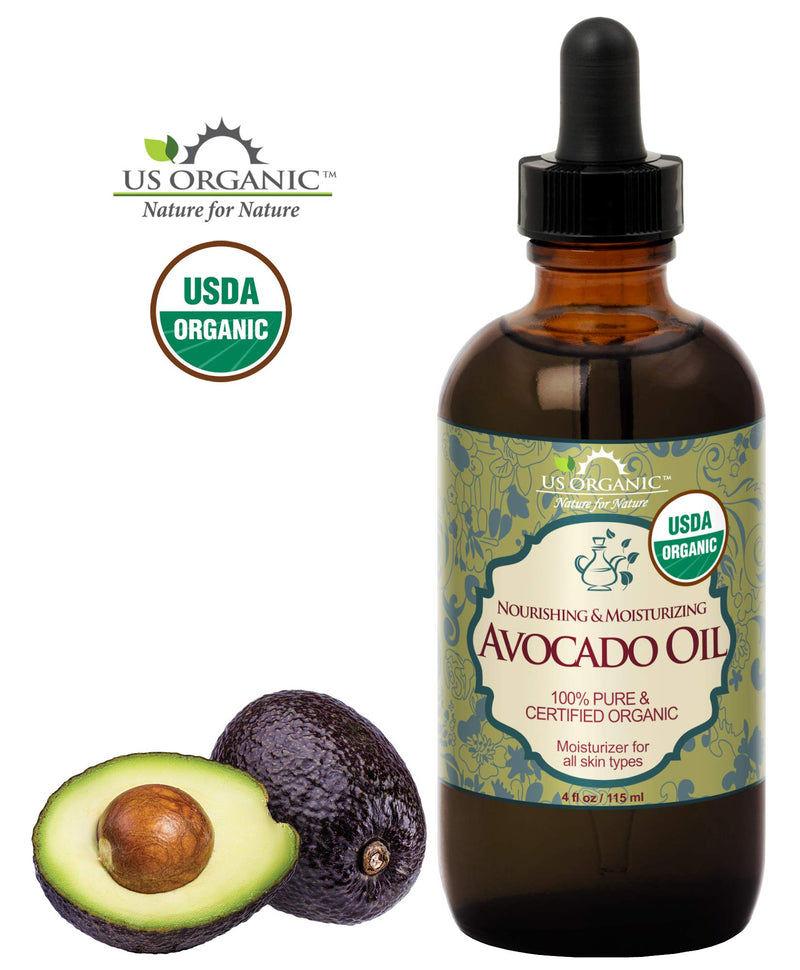 US Organic Avocado Oil Unrefined Virgin, USDA Certified Organic, 100% Pure & Natural, Cold Pressed, in Amber Glass Bottle w/Glass Eye dropper for Easy Application (4 oz (Large)) 4 Fl Oz (Pack of 1) - BeesActive Australia