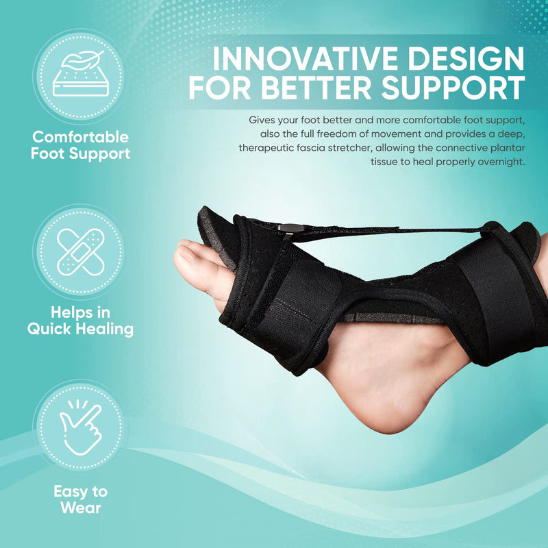 NUTRETURE Plantar Fasciitis Night Splint - Innovative Design for Better Support, Perfect for Achilles Tendonitis, Plantar Fasciitis, Sprain, Swelling, Heel Pain & Sports Injuries (Black) - BeesActive Australia