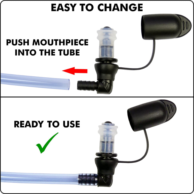 Hydration Bladder Bite Valve Mouthpiece Replacement > Pull/Push Shutoff Valve, Silicone Nozzle with Cap Protector, 90 degree for Quick Acces & Easy Drinking, Universal for Any Hydration Pack System - BeesActive Australia