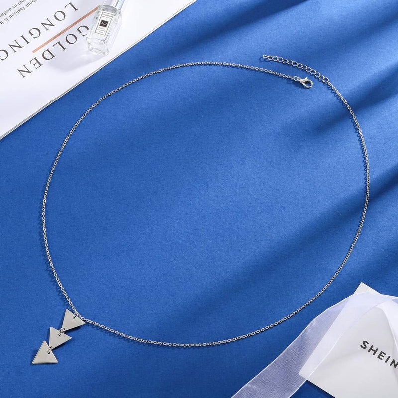 Brinote Triangle Necklace Chain Fashion Silver Geometric Sweater Necklaces Jewelry for Women and Girls (Silver) - BeesActive Australia