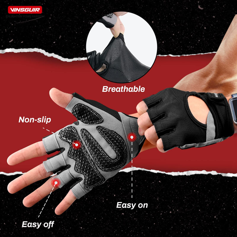 Vinsguir Workout Gloves for Men and Women, Fingerless Weight Lifting Gloves for Exercise, Lightweight Breathable Gym Gloves for Weightlifting, Fitness, Training, Climbing, Cycling and Rowing Black Large (7.1-8 in) - BeesActive Australia