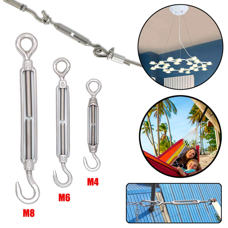 Metown, Turnbuckles Hook, 304 Stainless Steel Hook & Eye Turnbuckle M4/ M6/ M8 Heavy Duty Wire Rope Tension Cable Railing Kit for Sun Shade sail Installation (M8 2pack) M8 2Pcs - BeesActive Australia