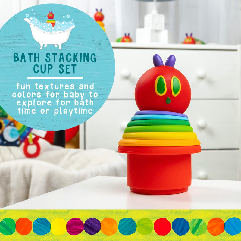 Kids Preferred World of Eric Carle The Very Hungry Caterpillar Bath Time Silicone Stacking Cup Set with Caterpillar Head Squirty Perfect for Water Play Ages 18 Months and Up - BeesActive Australia