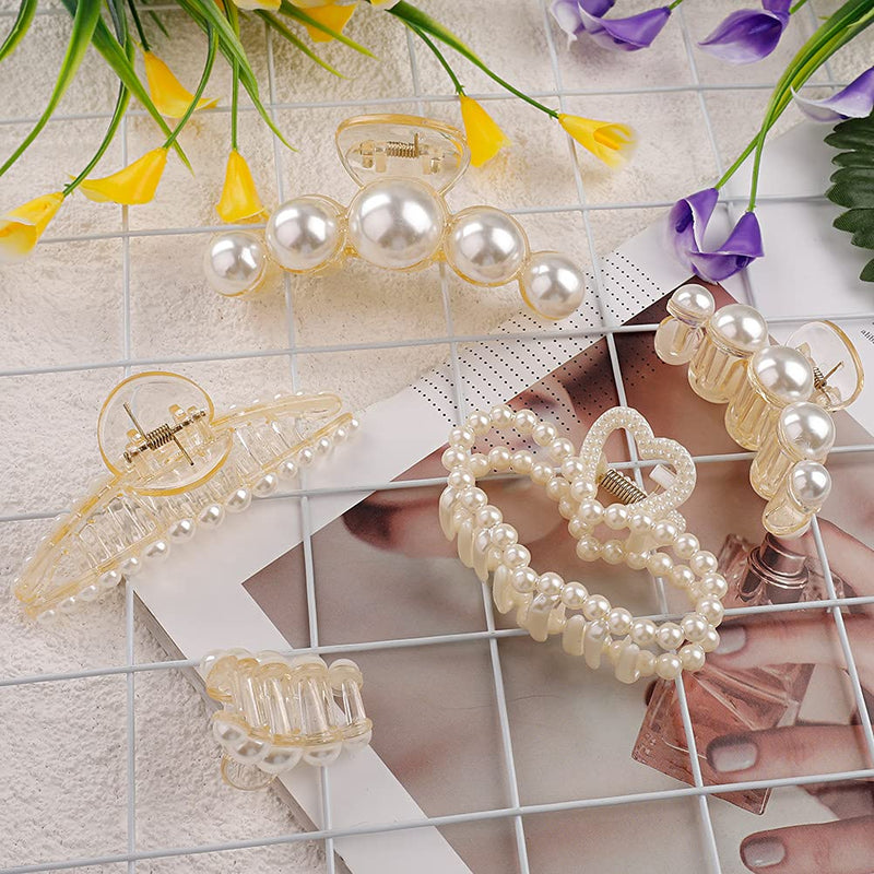 5Pcs Pearl Hair Clip,Plastic Hair Claw Clips Non-Slip Strong Pearl Hair Clips for Women Thick Fine Hair - BeesActive Australia