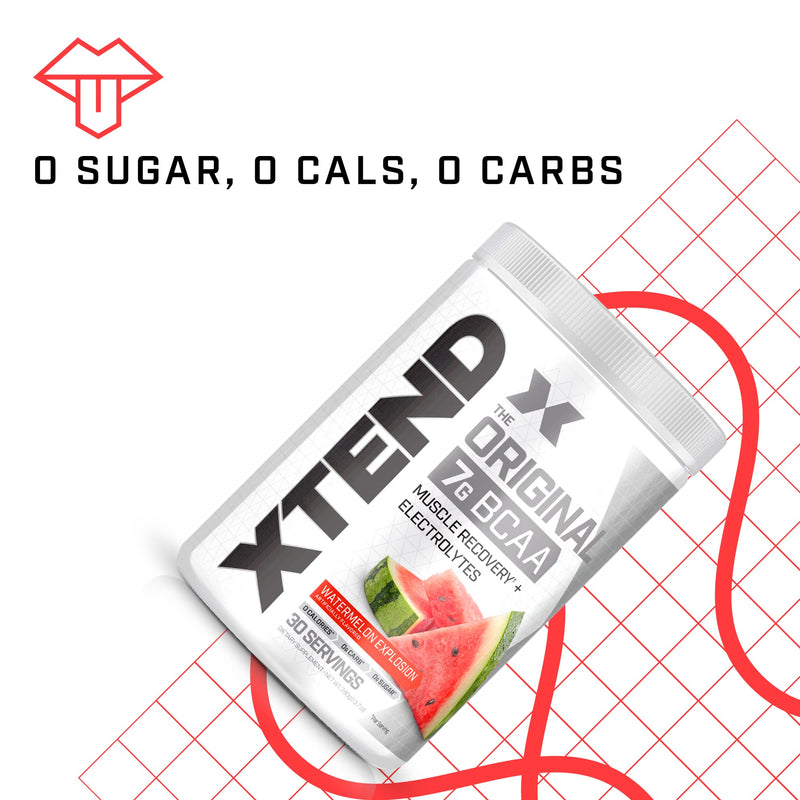 XTEND Original BCAA Powder Watermelon Explosion - Sugar Free Post Workout Muscle Recovery Drink with Amino Acids - 7g BCAAs for Men & Women - 30 Servings - BeesActive Australia