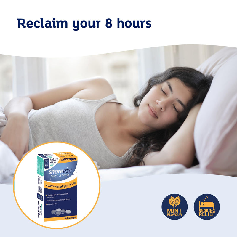 Snoreeze Anti-Snoring Throat Lozenges - Throat Sweets for Dry Mouth Snoring Relief, Naturally Tones & Lubricates Soft Tissues - Use with Mobile App to Stop Snoring - Pack of 16, Mint Flavour Lozenges (1 Pack) - BeesActive Australia