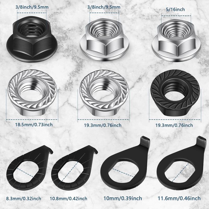 24 Pcs Bike Wheel Axle Nut and Safety Washer Kit 3 Sizes Bicycle Hub Flanged Axle Nut Steel Flange Nuts Wheel Retaining Bicycle Hook Hub Parts for Front and Rear Bike Wheel Accessories Mountain Road - BeesActive Australia
