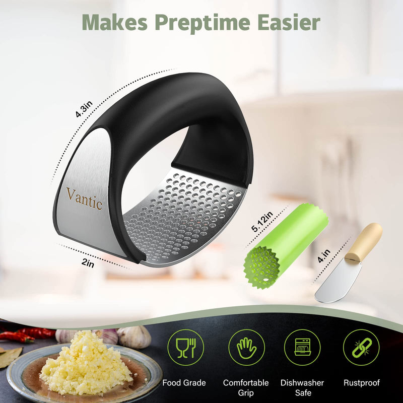 Vantic Garlic Press Rocker - Stainless Steel Garlic Mincer Garlic Crusher, New Innovative Garlic Chopper with Peeler and Scraper for Smash Garlic Green - BeesActive Australia