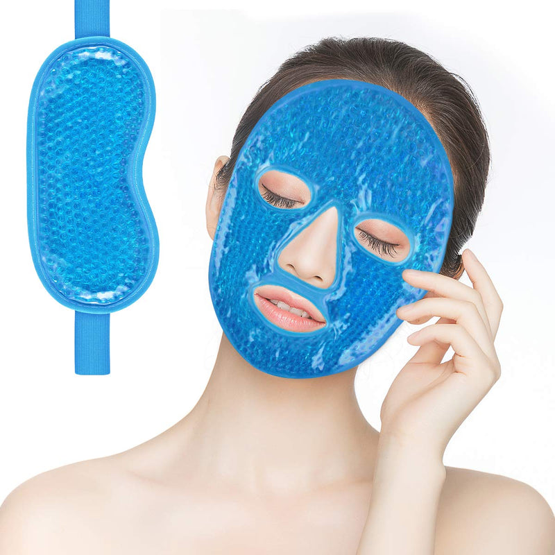 Ice Gel Eye Masks Kit, Resuable 2pcs Gel Bead Facial Eye Pack for Hot Cold Therapy Migraine Headache Eyes Puffiness Dark Circles Surgery Swelling Pain Relief Blue - BeesActive Australia
