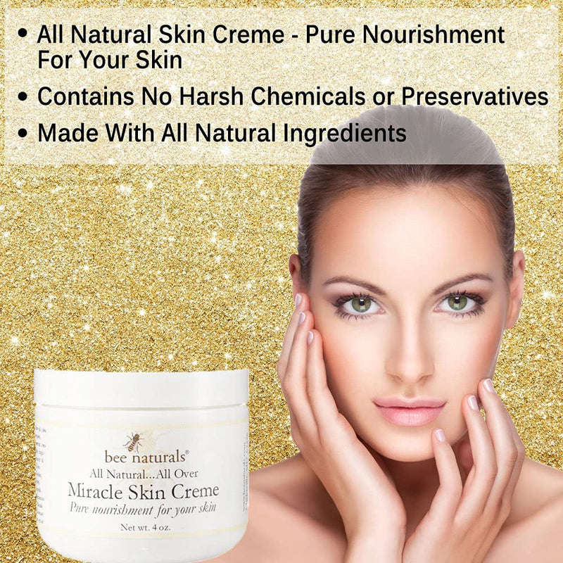Bee Naturals Miracle Skin Creme - All Natural Skin Cream - Pure Nourishment for Your Skin (4 Oz) 4 Ounce - BeesActive Australia