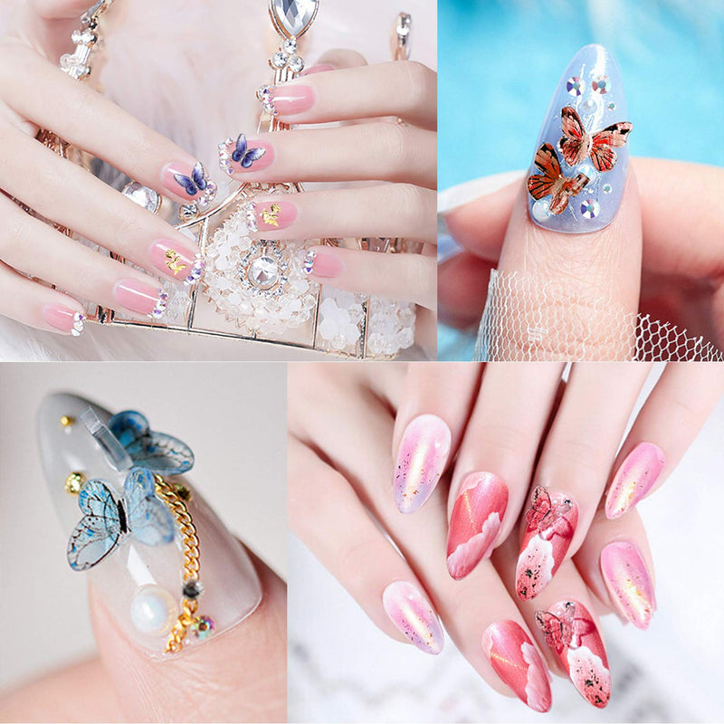 6 Box 3D Butterfly Nail Art Decals Nail Crystals Rhinestones Butterfly Nail Charms Accessories Acrylic Nails Supply Design DIY Gems Manicure with 1pcs Tweezers - BeesActive Australia