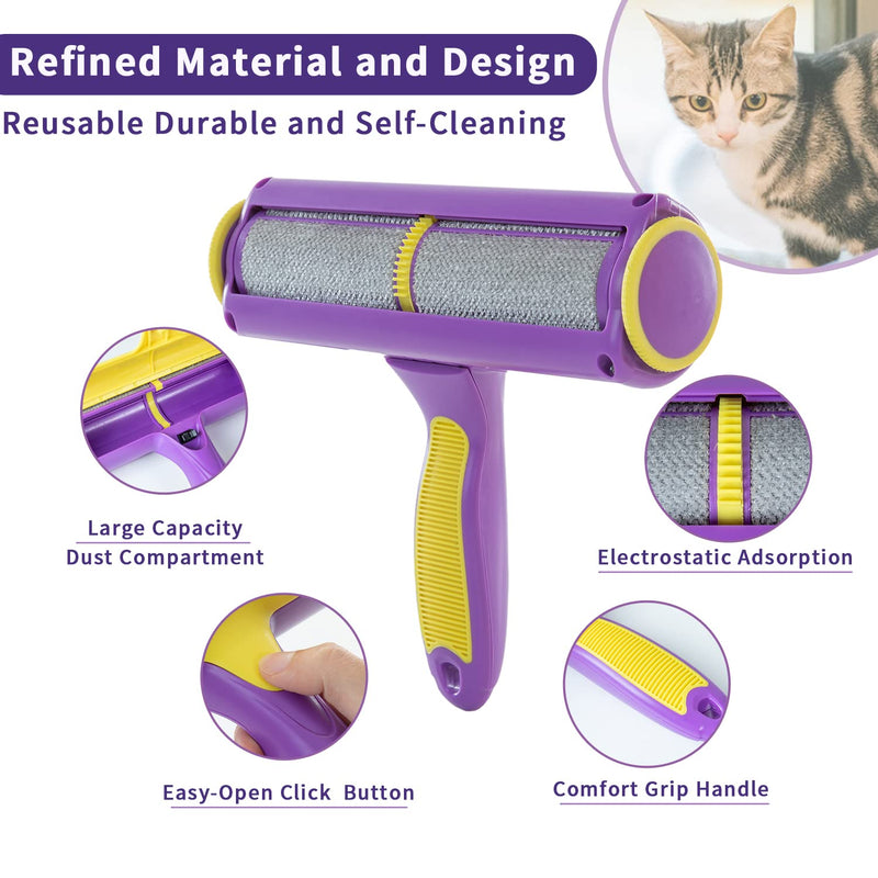 Mollypaws Pet Hair Remover for Furniture, Reusable Dog Cat Fur Removal Brush for Couch, Bedding, Non-Slip Handle Grip for Comfort Removal Experience, Upgrade Removing Tool for Uproot Cleaning Purple/Limited Edition - BeesActive Australia