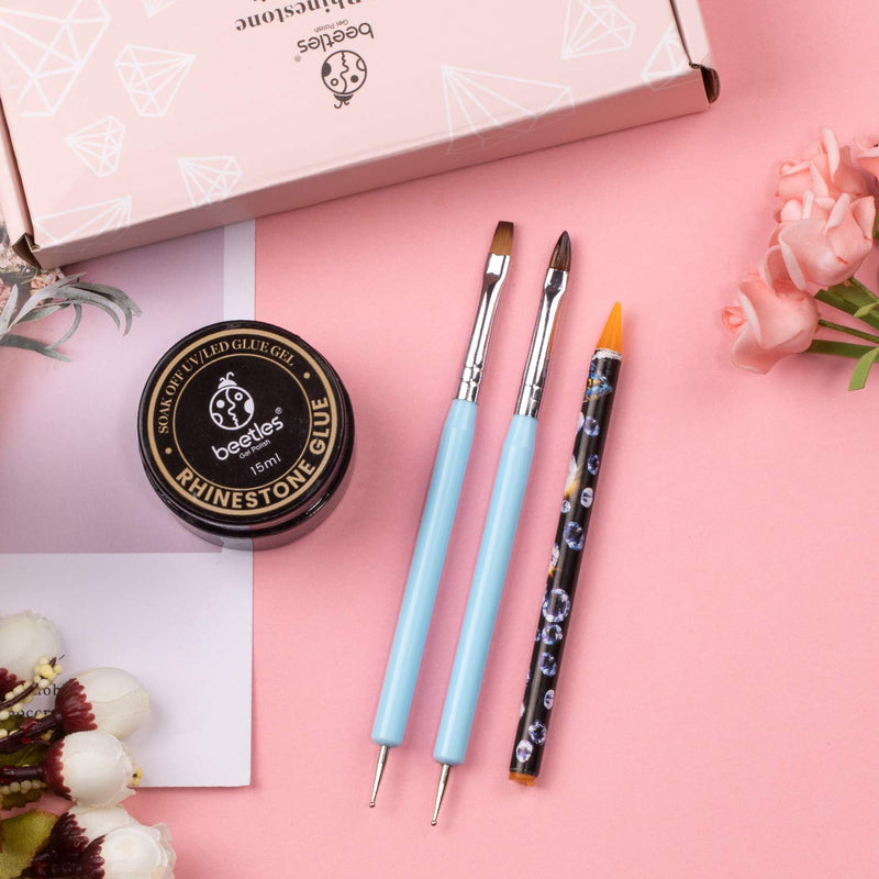 Beetles 15ml Nail Art Rhinestone Glue Gel Clear No Wipe Adhesive Resin Gems Diamonds Jewelry Gel Nail Polish Decoration With 2 Dual-Purpose Brush Pen 1 Wax Pencil - BeesActive Australia