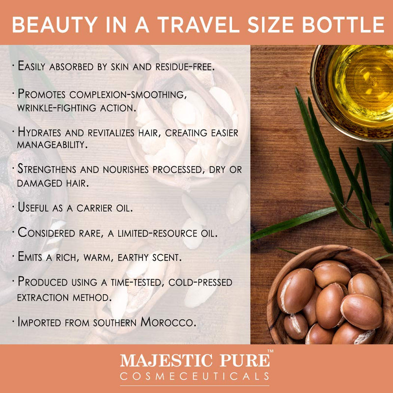 Majestic Pure Moroccan Argan Oil for Hair, Face, Nails, Beard & Cuticles - for Men and Women - Pure & Natural, 4 fl. oz. - BeesActive Australia