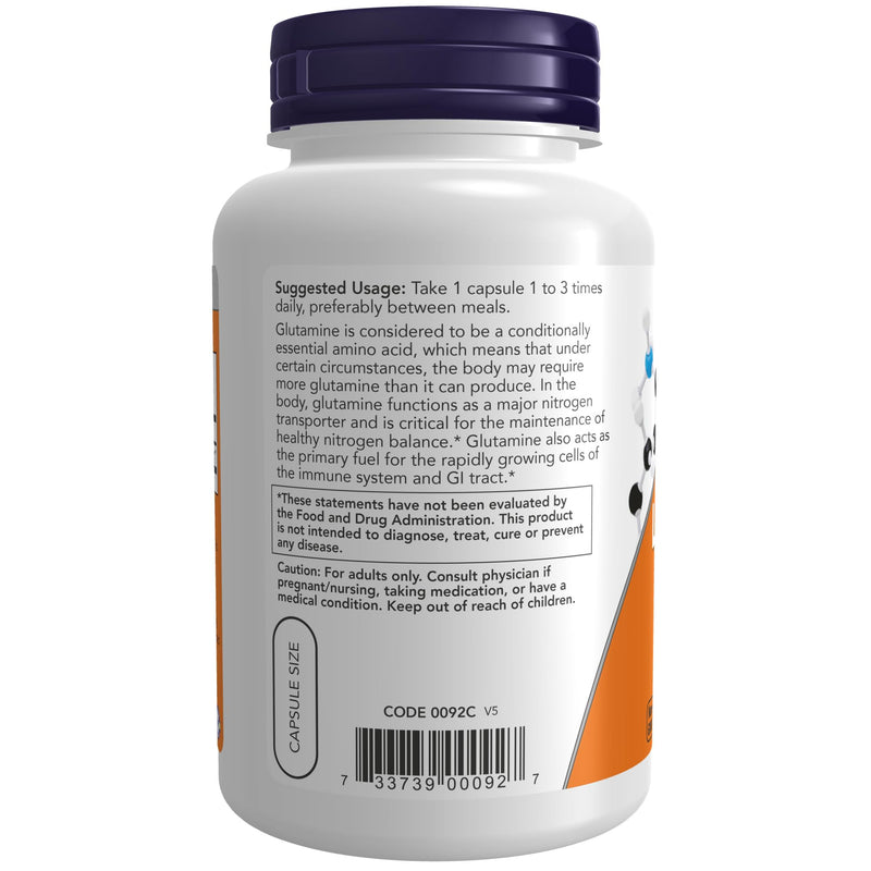 NOW Supplements, L-Glutamine 500 mg, Nitrogen Transporter*, Amino Acid, 120 Veg Capsules 120 Count (Pack of 1) - BeesActive Australia