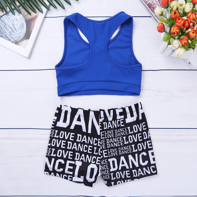 [AUSTRALIA] - iEFiEL Kids Girls 2PCS Tankini Ballet Dance Sports Workout Tank Top with Bottoms Swimwear Dancewear Blue&Black 7-8 
