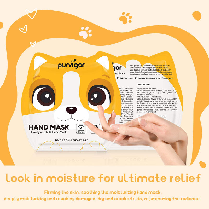 Purvigor Hand Mask, 3 Pack Hand Masks Moisturizing Glove, Hand Skin Nutrition Repairing Gloves, Cute Hand Exfoliating Treatment Mask, Natural Therapy for Dry Aging Cracked Hands-Honey and Milk - BeesActive Australia