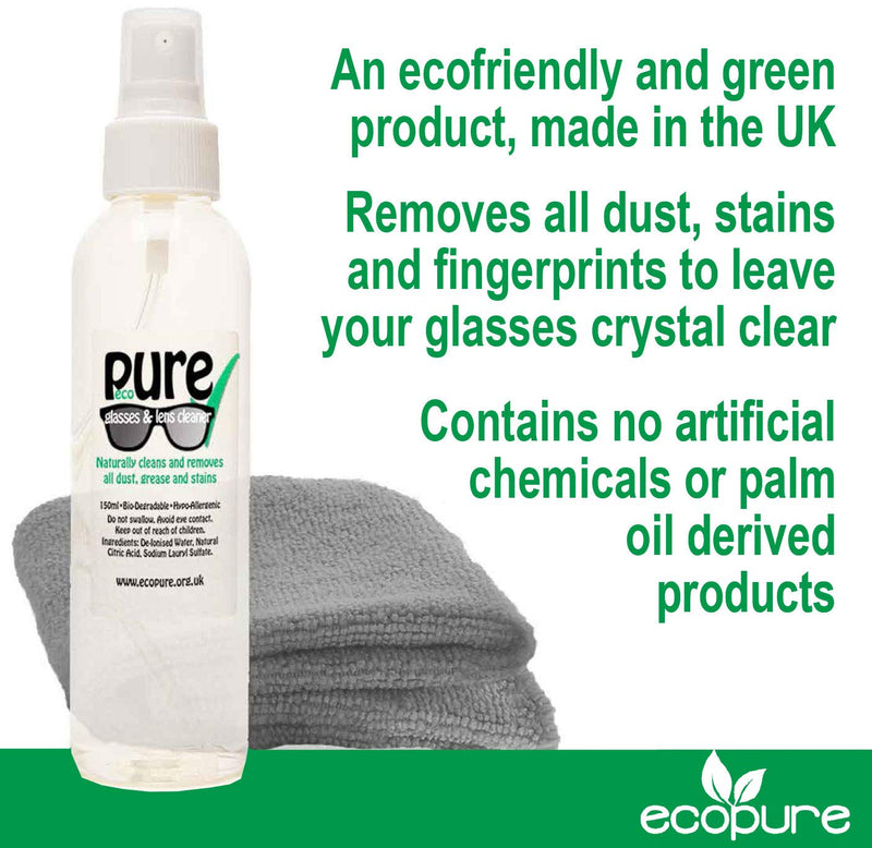 Glasses & Lens Cleaning Kit - 150ml. Contains Only Natural Ingredients. Gently Cleans All dust, Dirt, Marks and Stains from Spectacles, Sun Glasses and Reading Glasses Without harming The Coating. - BeesActive Australia