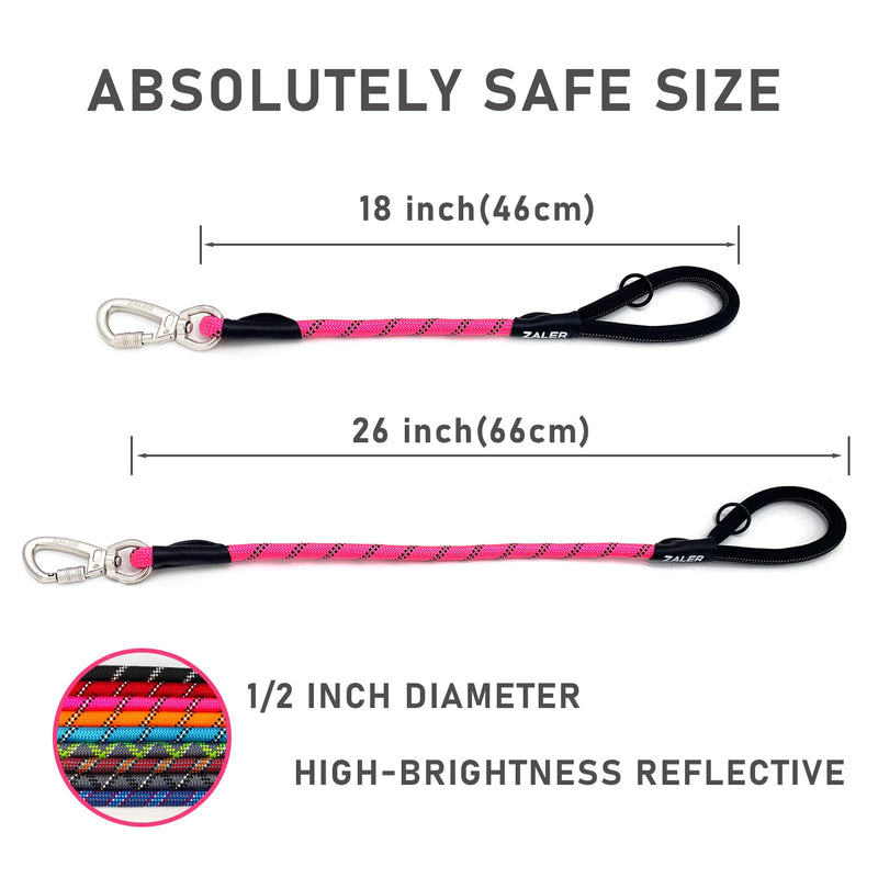 ZALER Short Dog Leash, Rope Traffic Leashes for Dogs, Reflective Dog Lead with O-Ring, Heavy Duty Leash for Large and Medium Dogs Pink 18 inches - BeesActive Australia