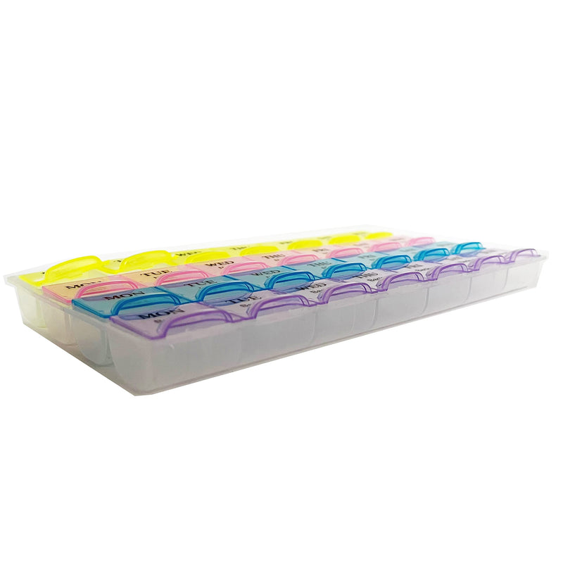 Weekly Pill Box 7 Day 28 Compartments Pill Box Weekly Medicine Storage Organiser with Colour Coded Labels Tablet Organiser HTUK® - BeesActive Australia